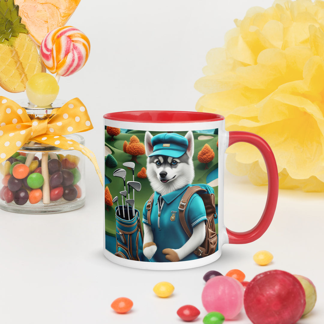 Pomsky Golfer- Mug with Color Inside v15