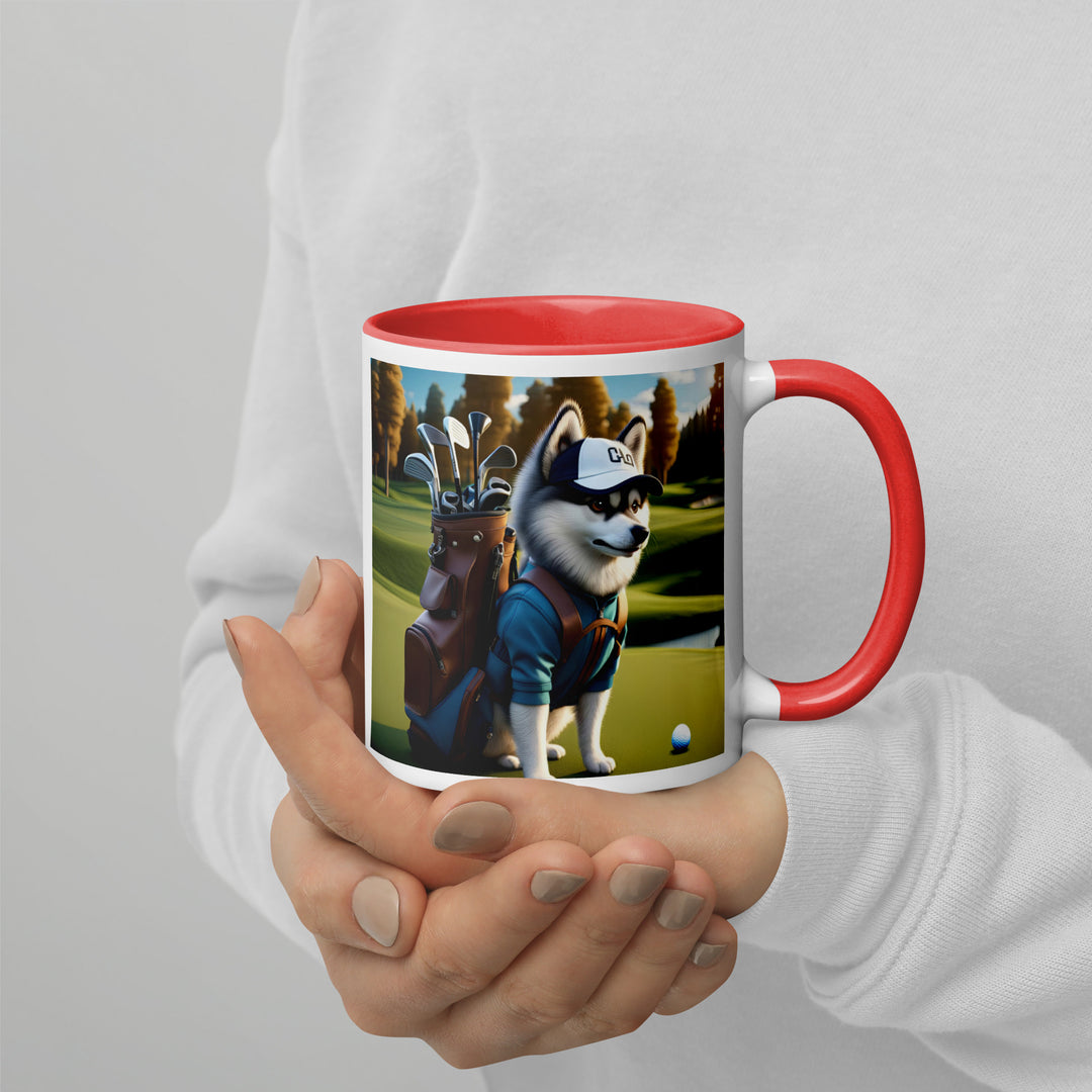 Pomsky Golfer- Mug with Color Inside v10