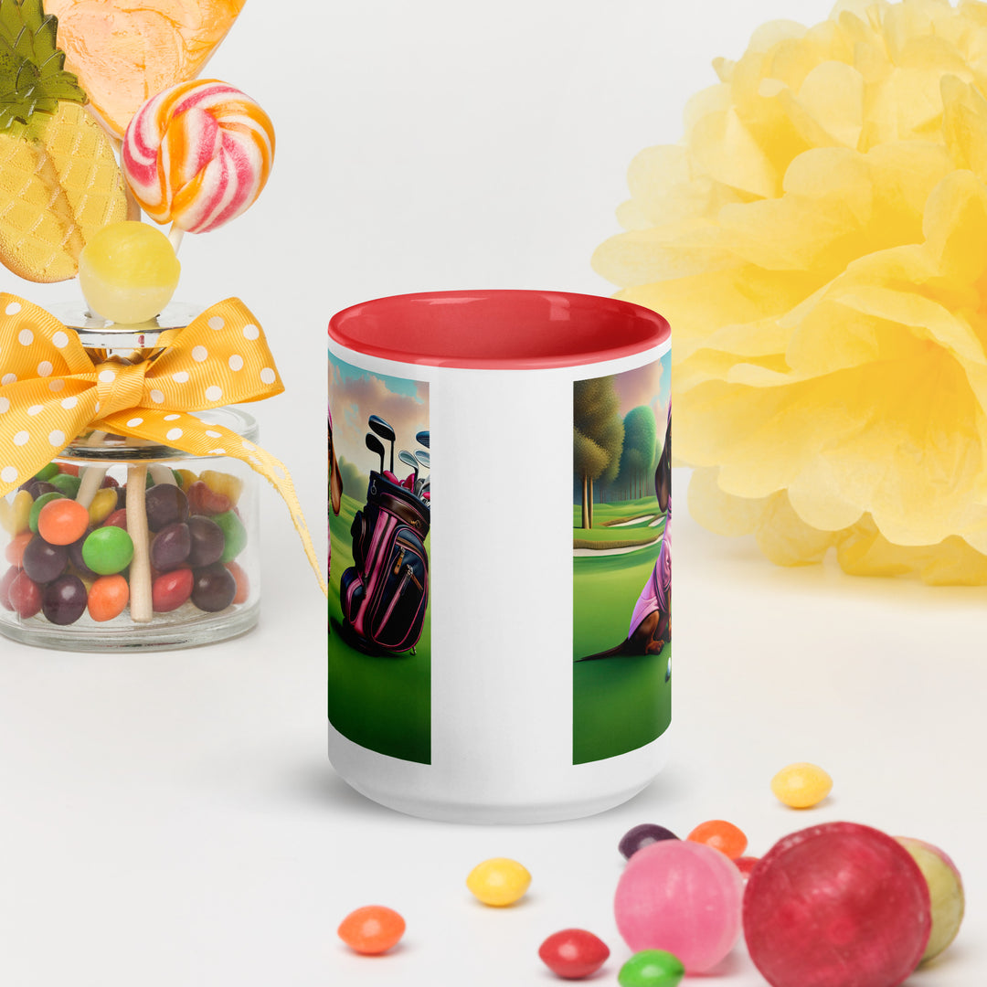 Dachshund Golfer- Mug with Color Inside v4