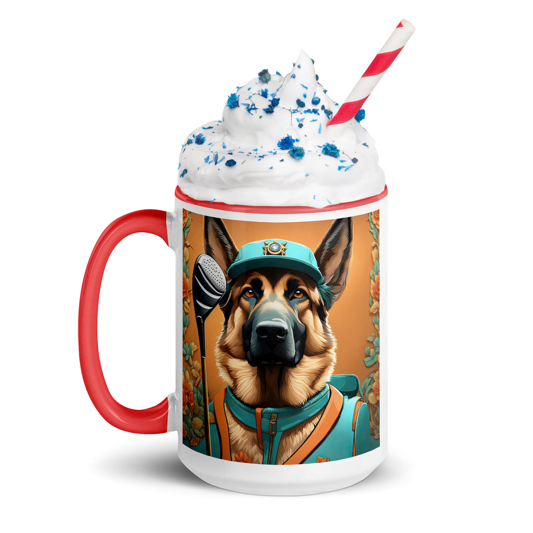 German Shepherd Golfer- Mug with Color Inside V2