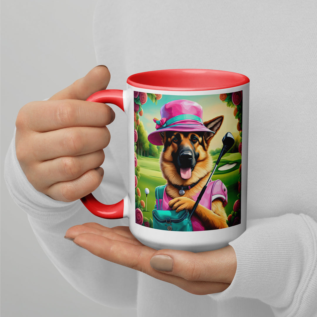 German Shepherd Golfer- Mug with Color Inside V9