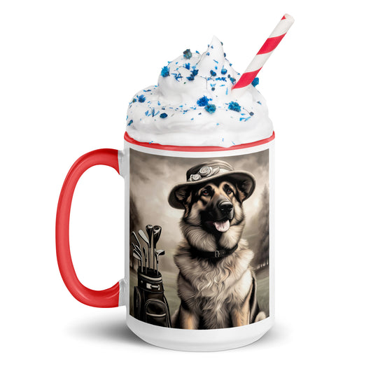 German Shepherd Golfer- Mug with Color Inside V10