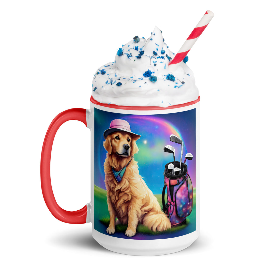 Golden Retriever Golfer- Mug with Color Inside V2