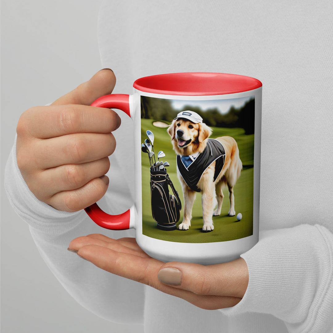 Golden Retriever Golfer- Mug with Color Inside V3