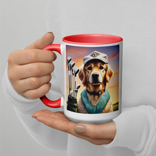 Golden Retriever Golfer- Mug with Color Inside V4