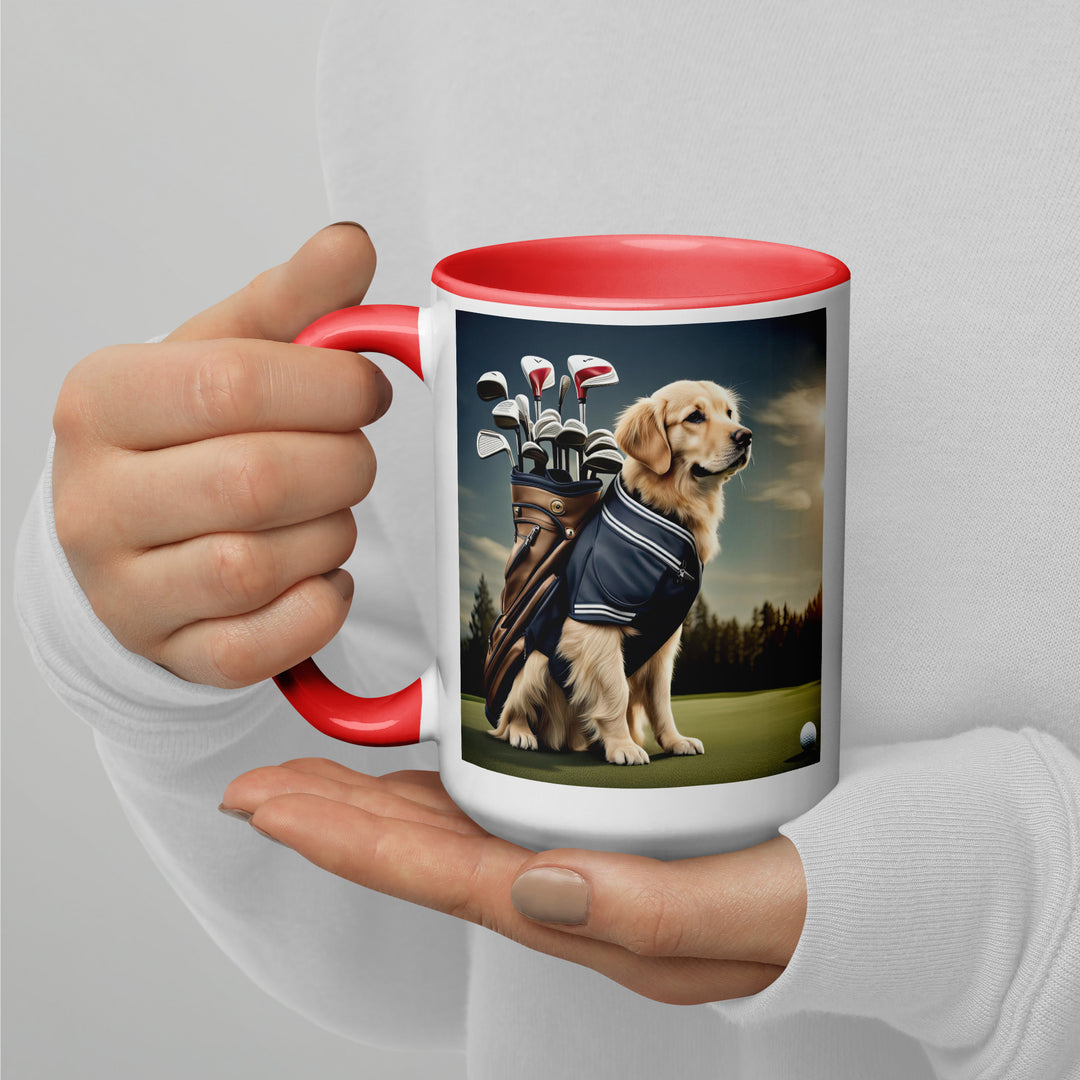 Golden Retriever Golfer- Mug with Color Inside V5