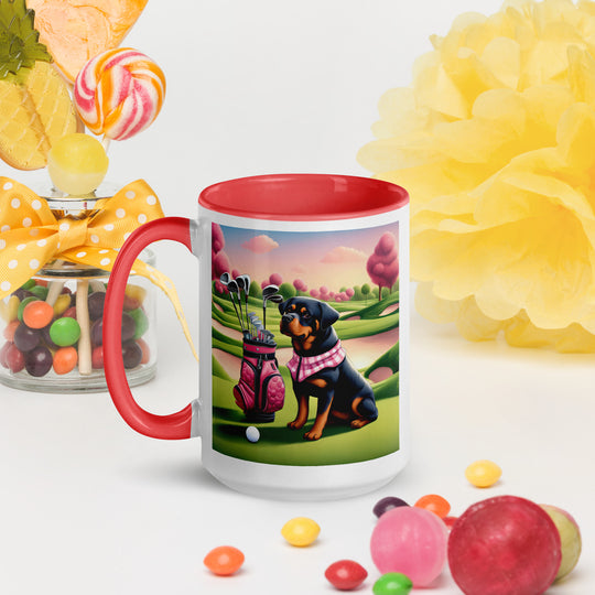 Rottweiler Golfer- Mug with Color Inside