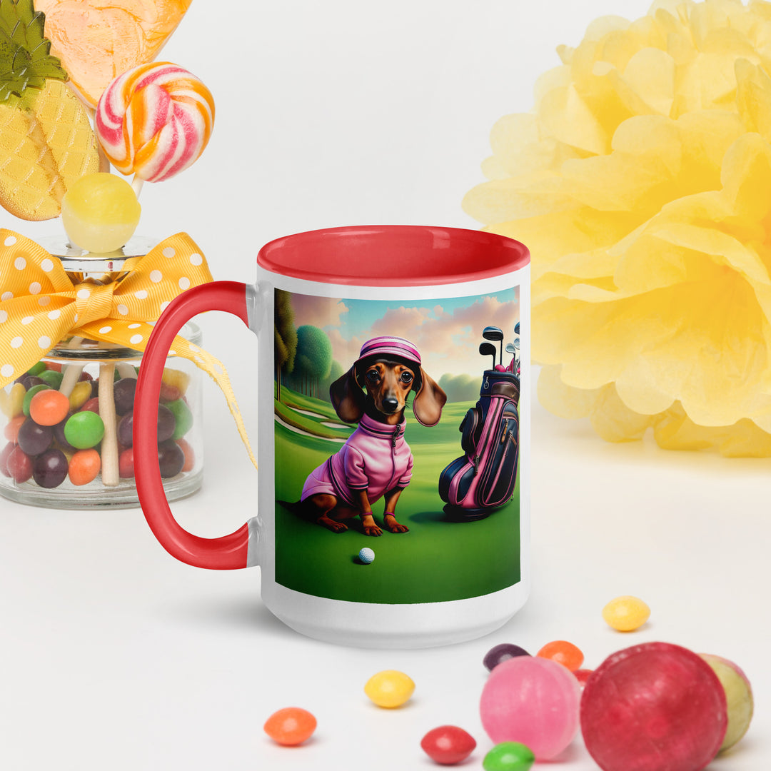 Dachshund Golfer- Mug with Color Inside v4