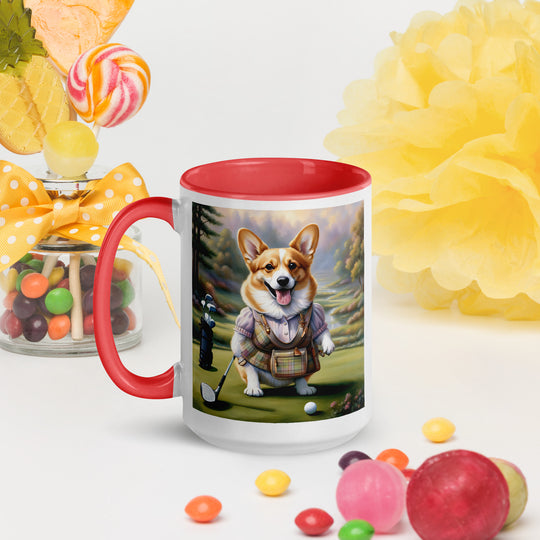 Pembroke Welsh Corgi Golfer- Mug with Color Inside v3