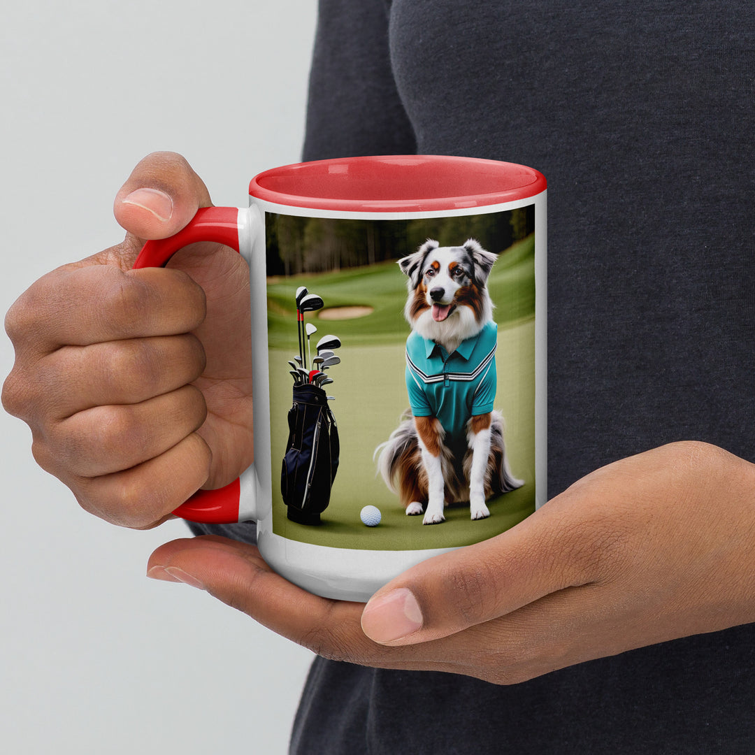 Australian Shepherd Golfer- Mug with Color Inside v4