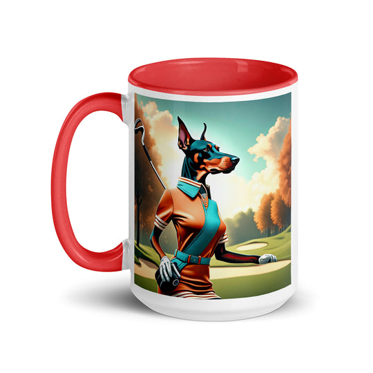 Doberman Pinscher Golfer- Mug with Color Inside