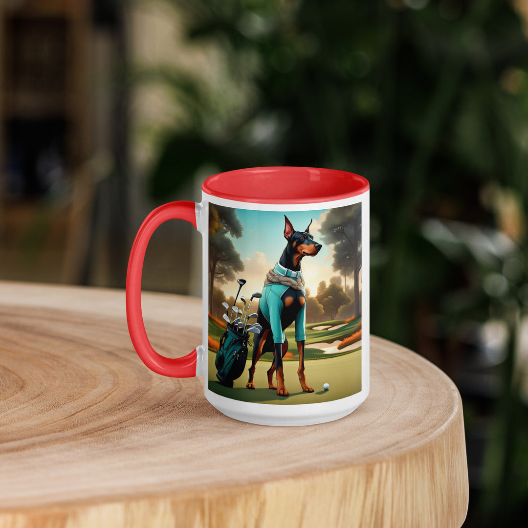 Doberman Pinscher Golfer- Mug with Color Inside v4