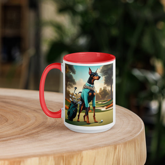 Doberman Pinscher Golfer- Mug with Color Inside v4