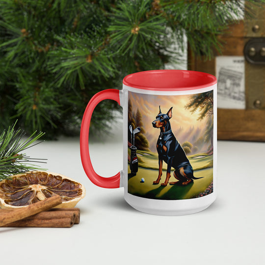 Doberman Pinscher Golfer- Mug with Color Inside v3