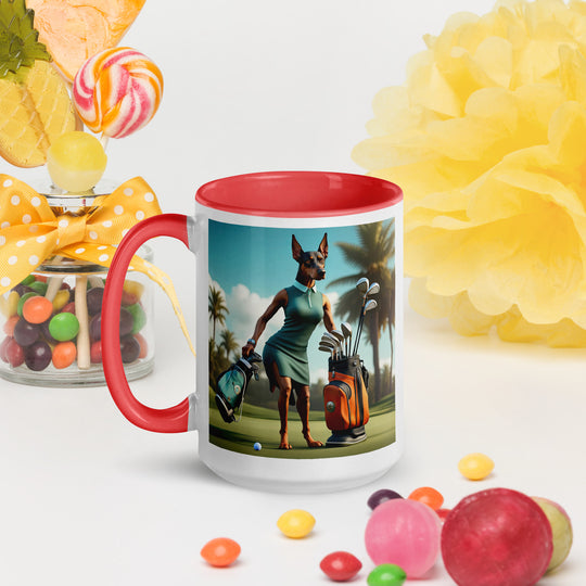 Doberman Pinscher Golfer- Mug with Color Inside v2