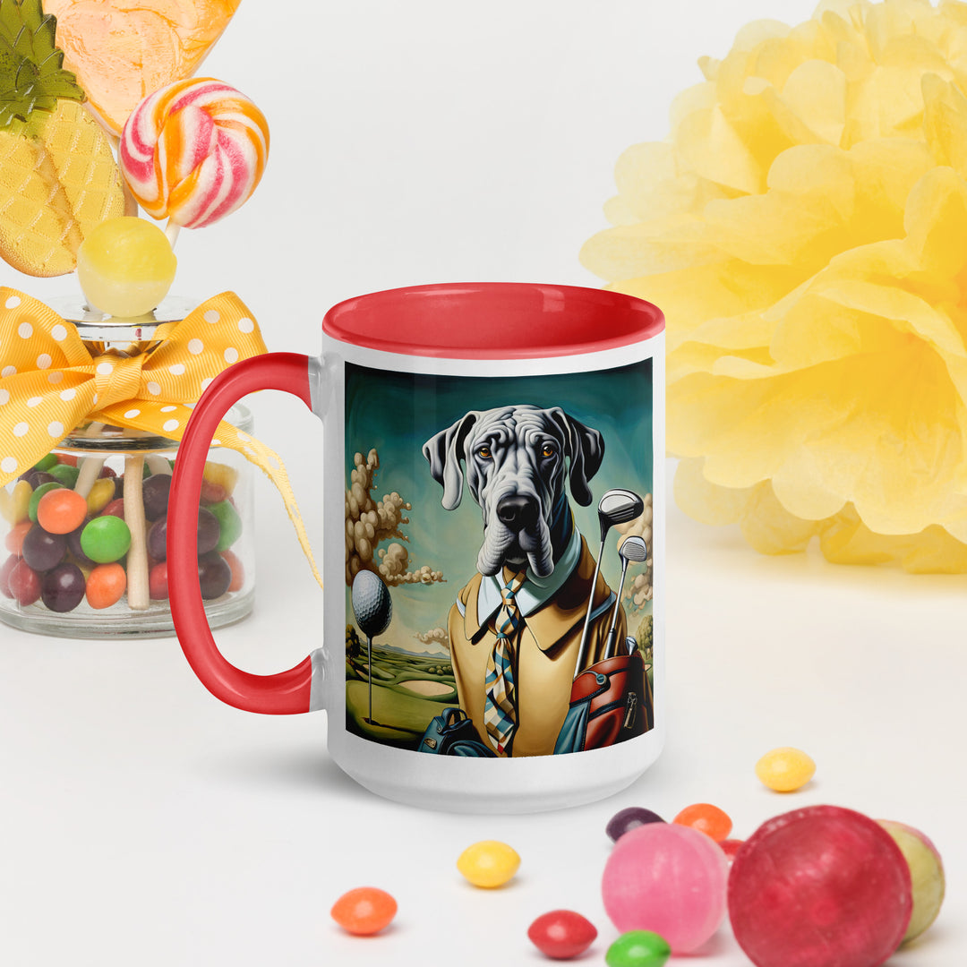 Great Dane Golfer- Mug with Color Inside v2