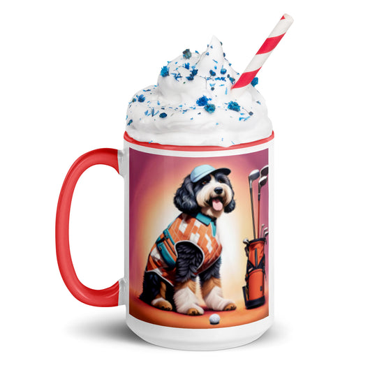 Bernedoodle Golfer- Mug with Color Inside v4