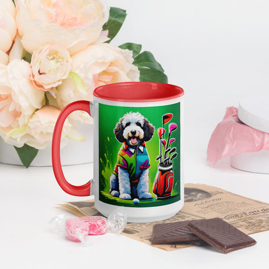 Bernedoodle Golfer- Mug with Color Inside v7