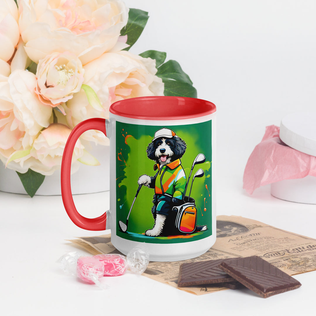 Bernedoodle Golfer- Mug with Color Inside v8