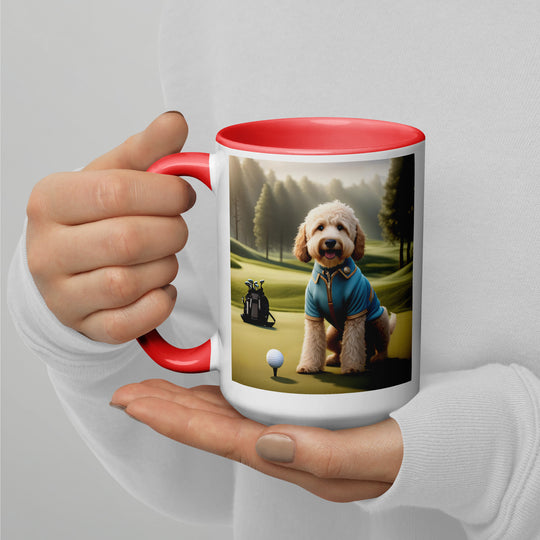 Goldendoodle Golfer- Mug with Color Inside v6