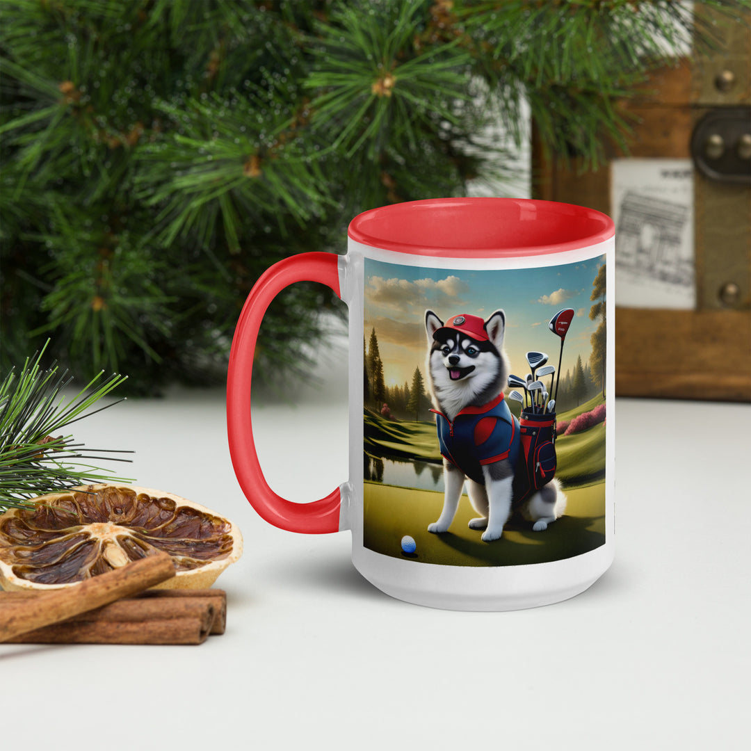 Pomsky Golfer- Mug with Color Inside v3