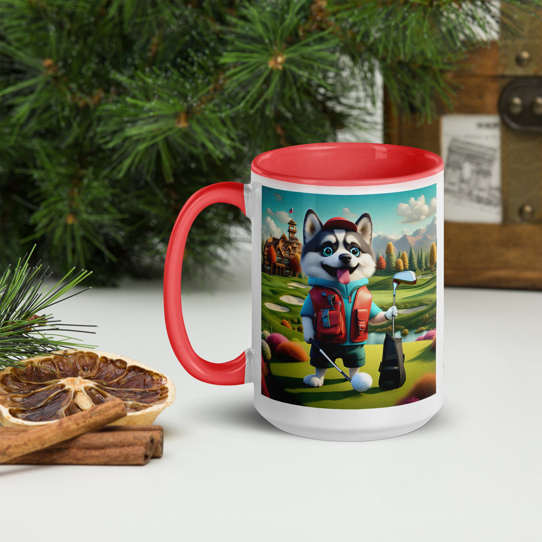 Pomsky Golfer- Mug with Color Inside v6