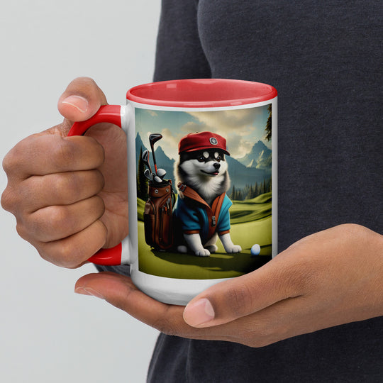 Pomsky Golfer- Mug with Color Inside v7
