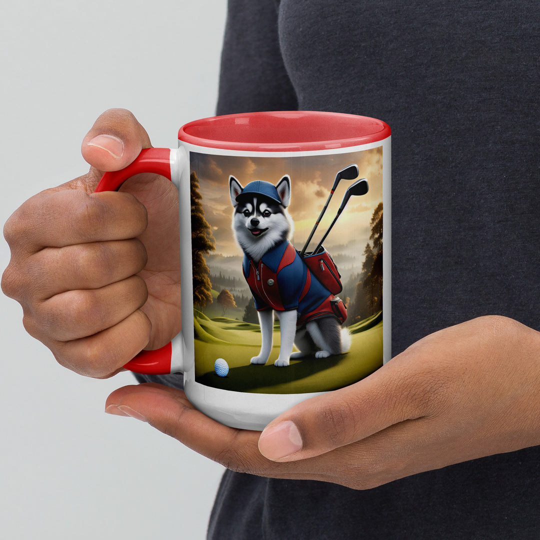 Pomsky Golfer- Mug with Color Inside v12