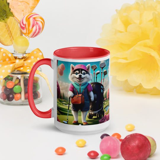 Pomsky Golfer- Mug with Color Inside v13