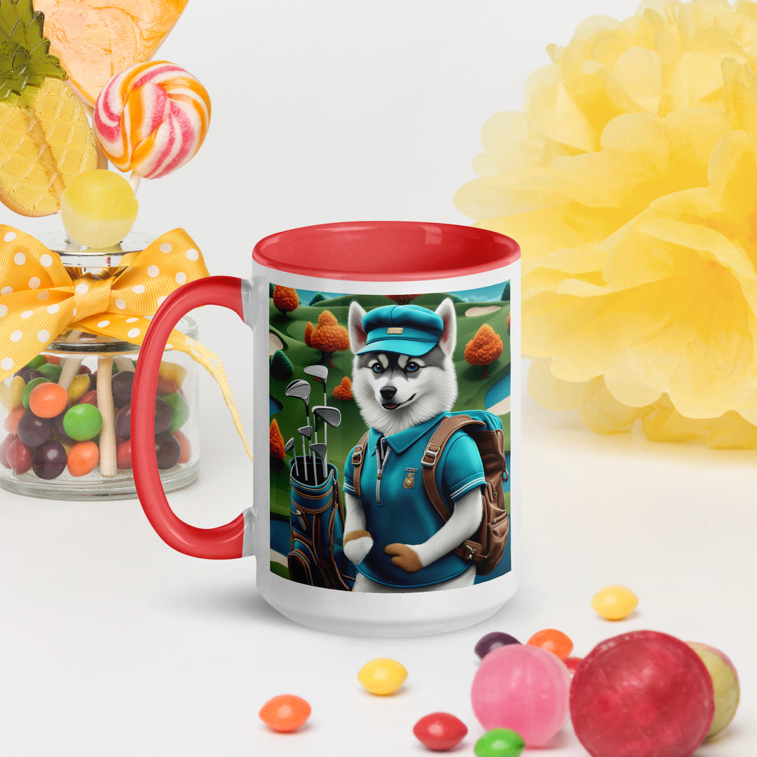 Pomsky Golfer- Mug with Color Inside v15