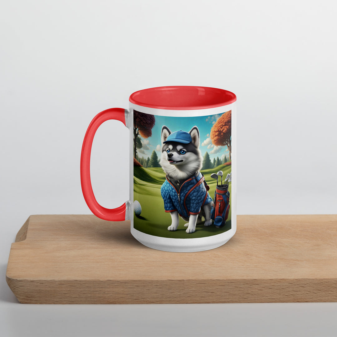 Pomsky Golfer- Mug with Color Inside v5