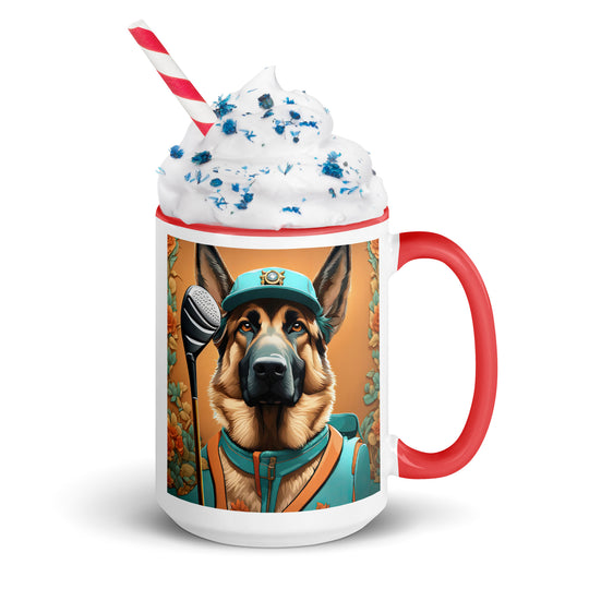 German Shepherd Golfer- Mug with Color Inside V2