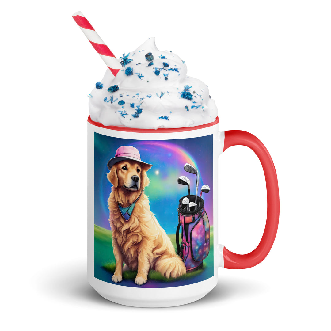 Golden Retriever Golfer- Mug with Color Inside V2