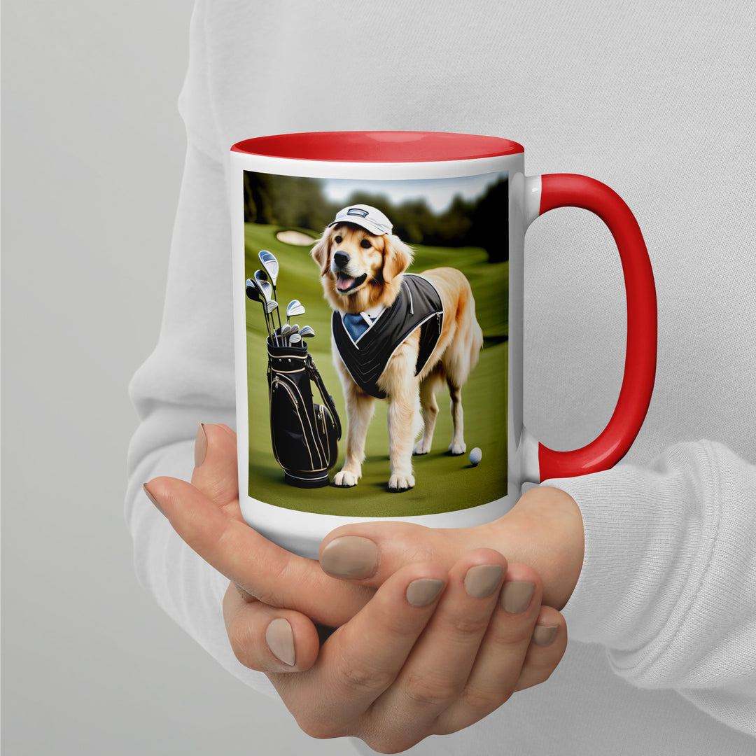 Golden Retriever Golfer- Mug with Color Inside V3