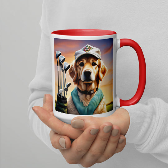 Golden Retriever Golfer- Mug with Color Inside V4