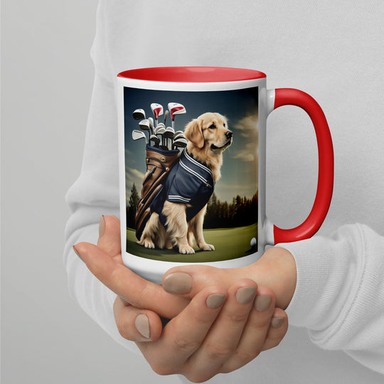 Golden Retriever Golfer- Mug with Color Inside V5