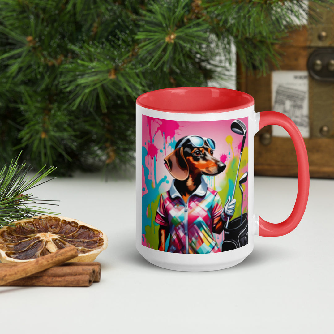 Dachshund Golfer- Mug with Color Inside v2