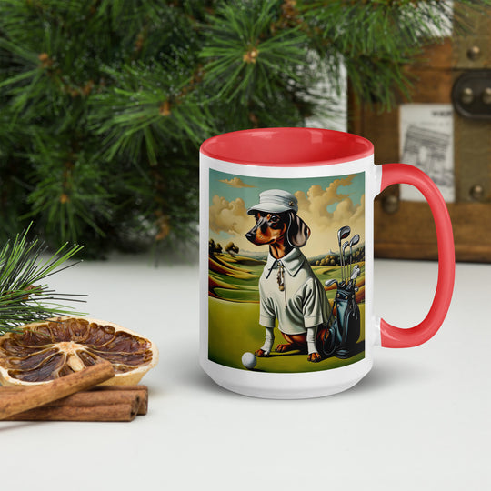 Dachshund Golfer- Mug with Color Inside v3