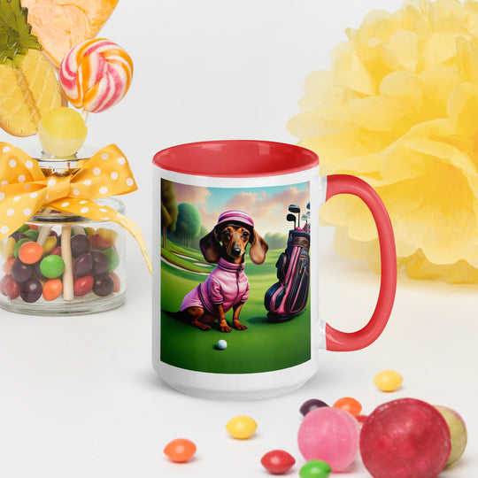 Dachshund Golfer- Mug with Color Inside v4