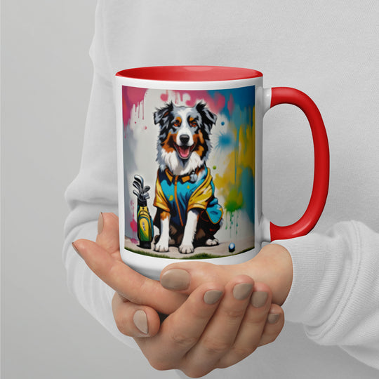 Australian Shepherd Golfer- Mug with Color Inside v3