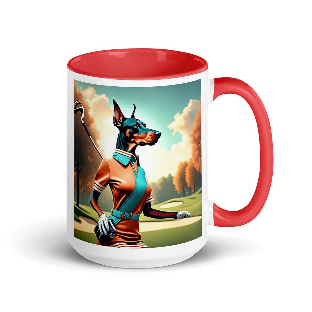 Doberman Pinscher Golfer- Mug with Color Inside