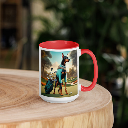 Doberman Pinscher Golfer- Mug with Color Inside v4