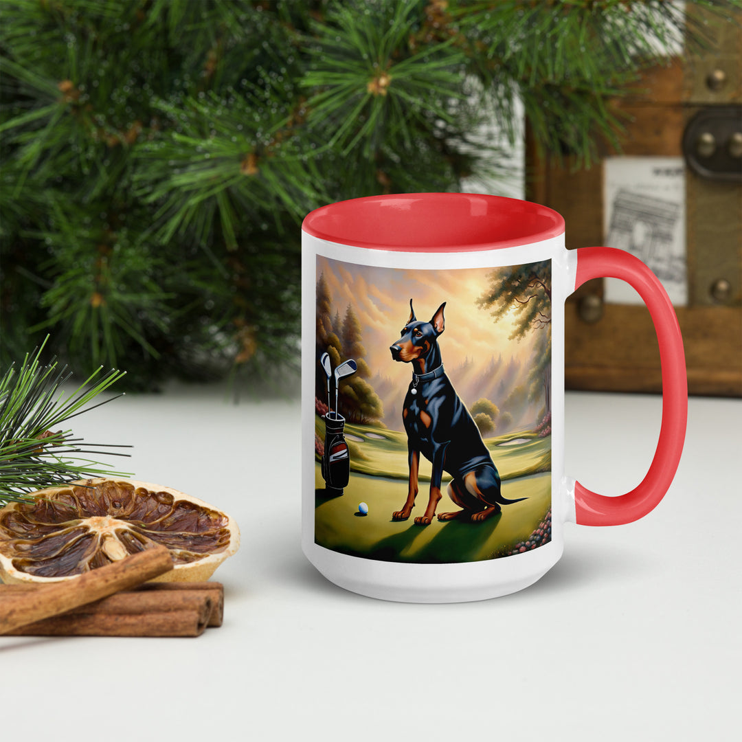 Doberman Pinscher Golfer- Mug with Color Inside v3