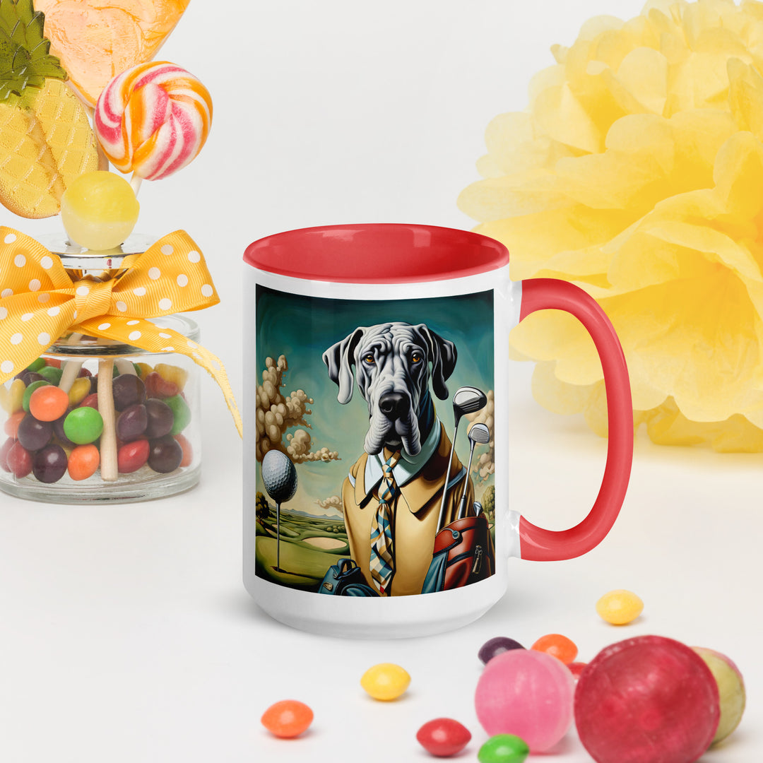 Great Dane Golfer- Mug with Color Inside v2