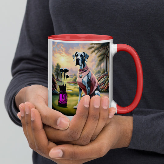 Great Dane Golfer- Mug with Color Inside v4