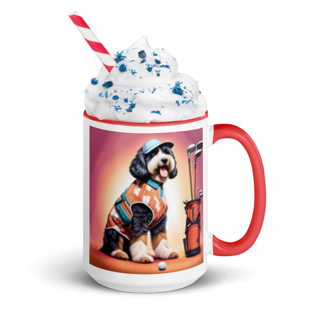 Bernedoodle Golfer- Mug with Color Inside v4