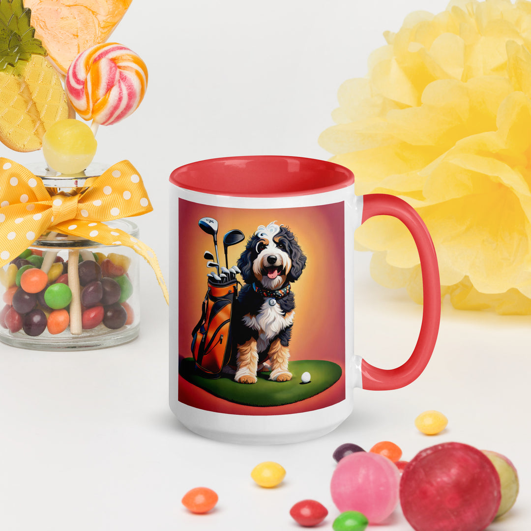 Bernedoodle Golfer- Mug with Color Inside v5