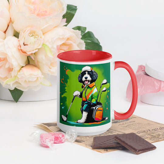 Bernedoodle Golfer- Mug with Color Inside v8