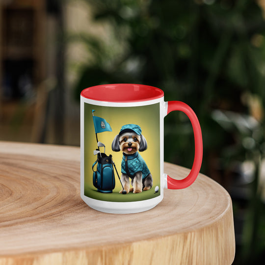 Yorkipoo Golfer- Mug with Color Inside v7