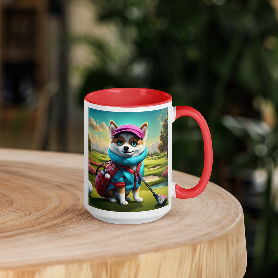 Pomsky Golfer- Mug with Color Inside v2